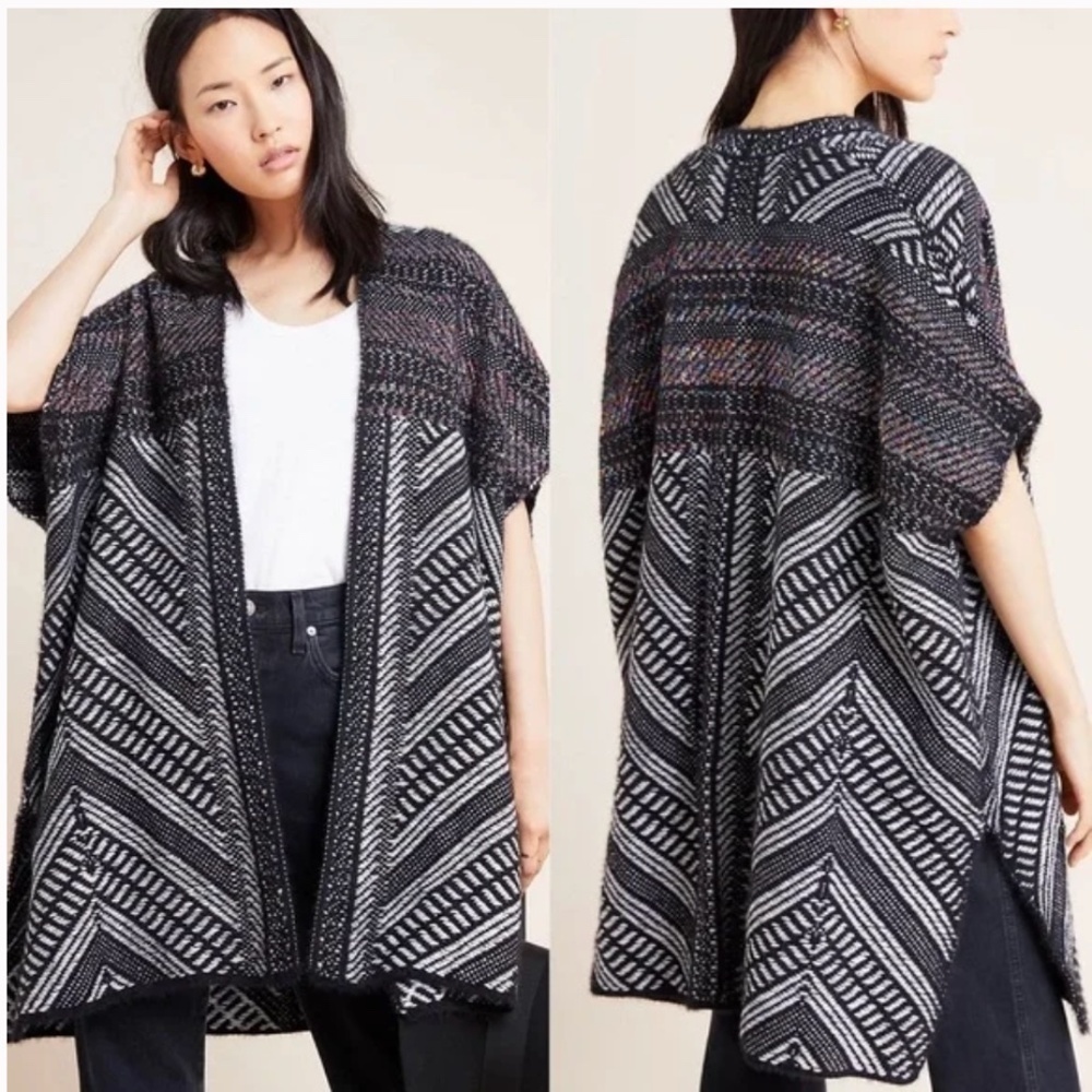 Anthropologie Molly Bracken Sally Geo Open Front Metallic Cardigan Size XS/S